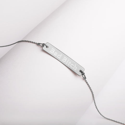"Bad Bitch" Engraved Silver Bar Chain Necklace